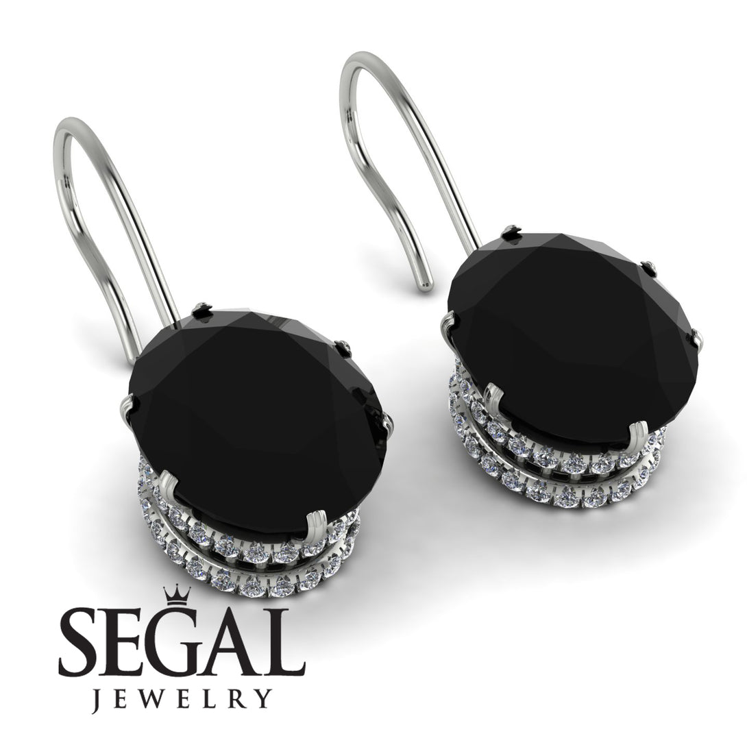Oval Hidden Halo Black Diamond Earrings - Gemma No. 9