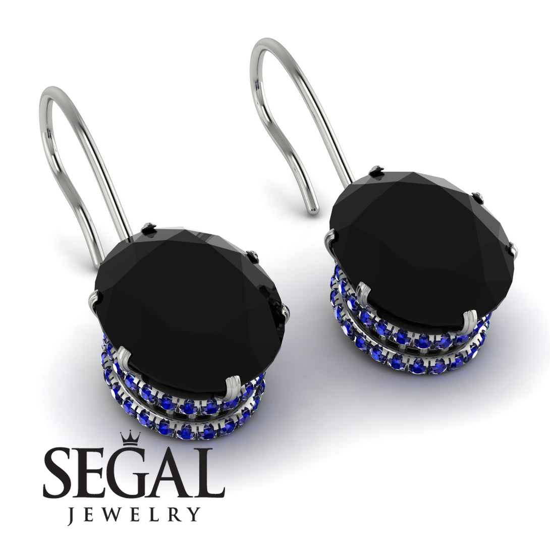 Oval Hidden Halo Black Diamond Earrings - Gemma No. 69