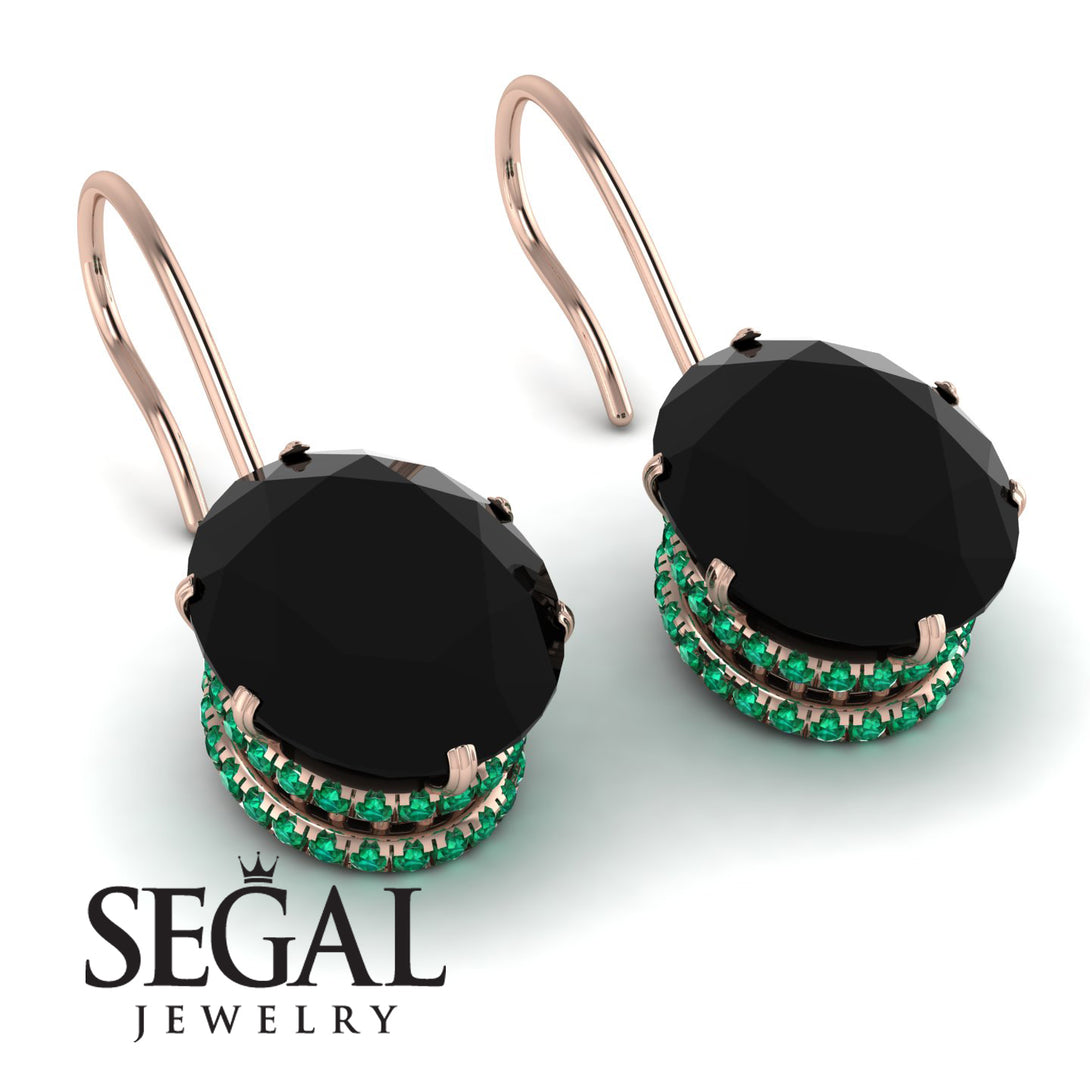 Oval Hidden Halo Black Diamond Earrings - Gemma No. 23