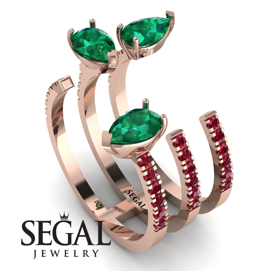 Pear Shape Emerald Glam Open Ring - Quinn No. 50