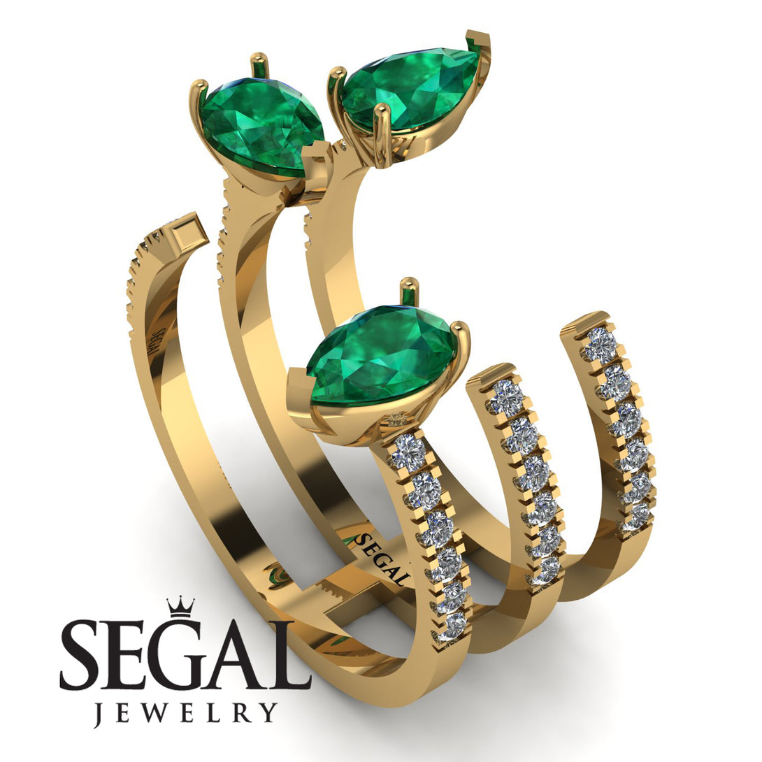 Pear Shape Emerald Glam Open Ring - Quinn No. 4