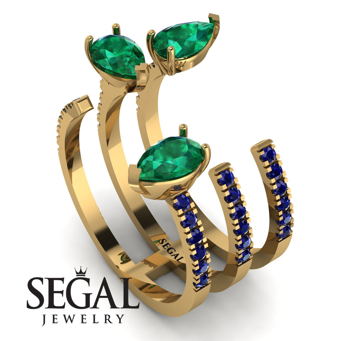 Pear Shape Emerald Glam Open Ring - Quinn No. 64