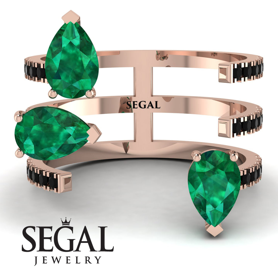Pear Shape Emerald Glam Open Ring - Quinn No. 35