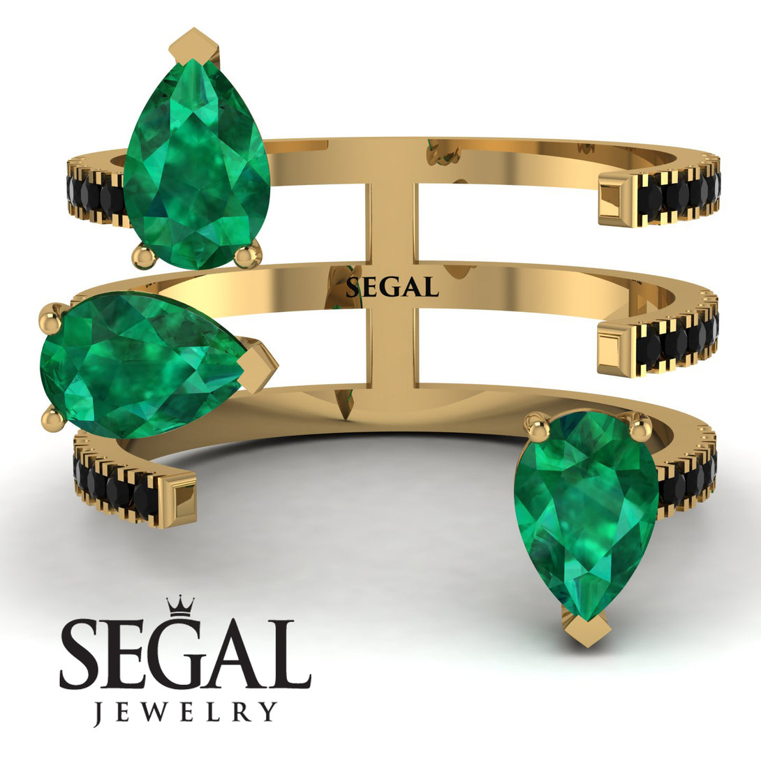 Pear Shape Emerald Glam Open Ring - Quinn No. 34