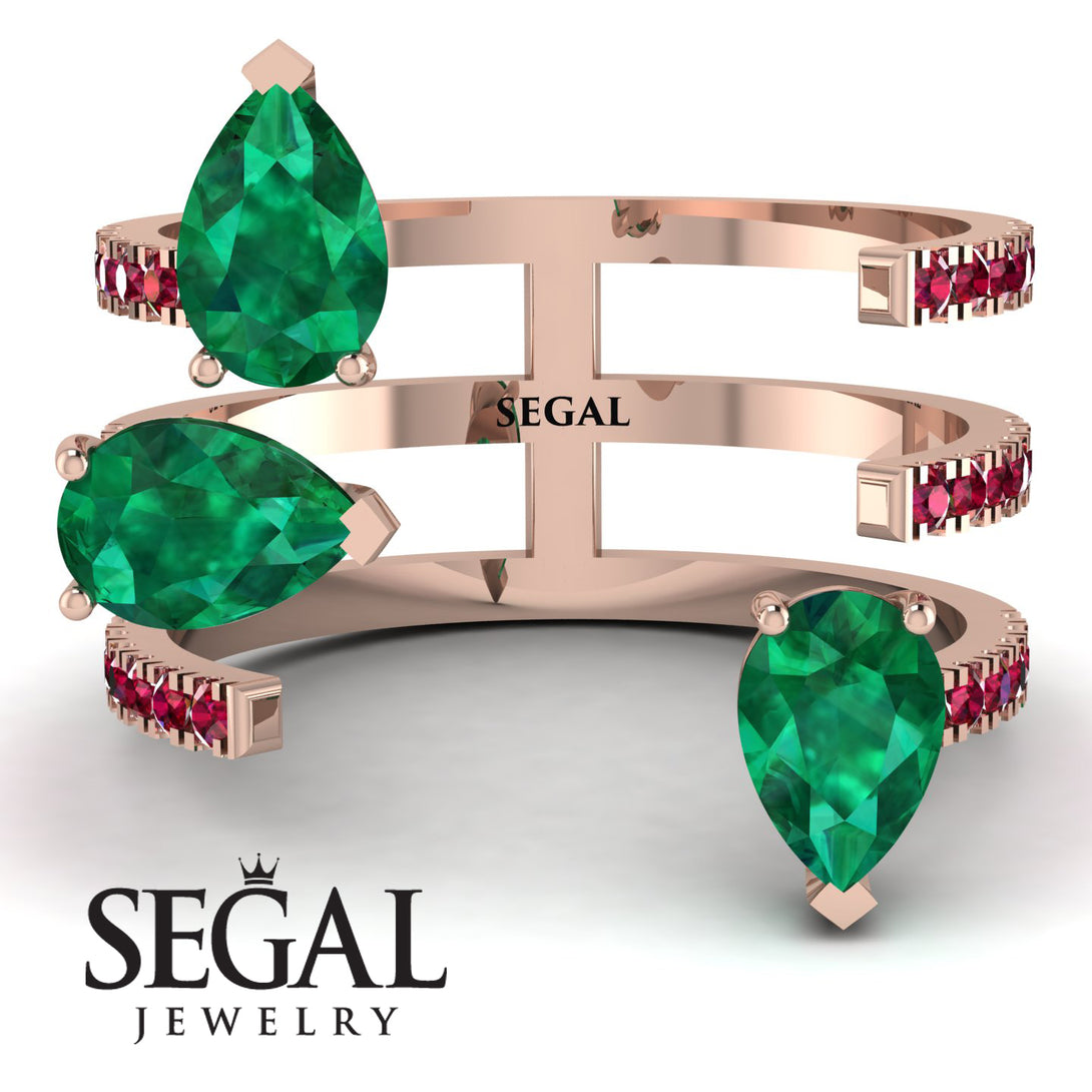 Pear Shape Emerald Glam Open Ring - Quinn No. 50