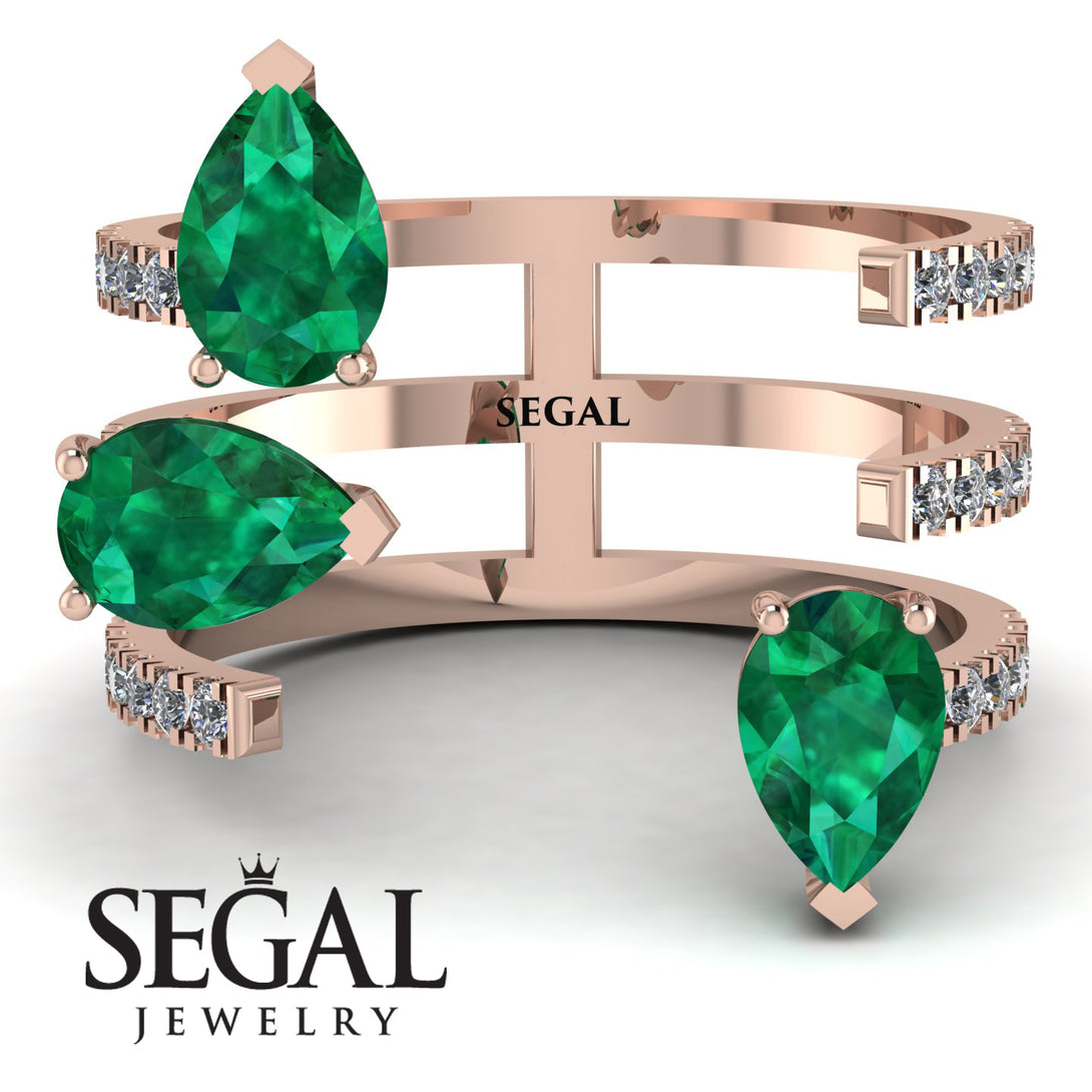 Pear Shape Emerald Glam Open Ring - Quinn No. 5
