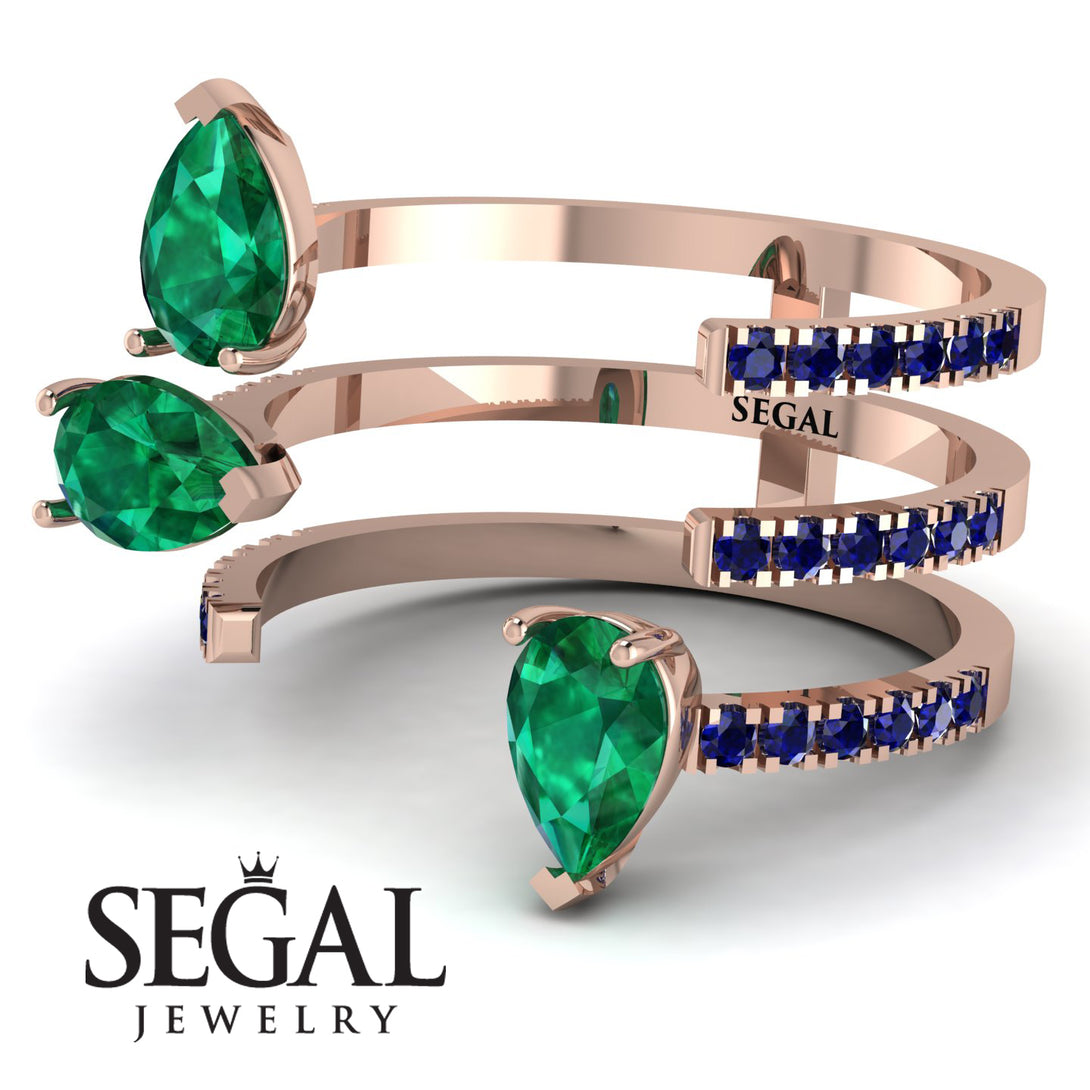 Pear Shape Emerald Glam Open Ring - Quinn No. 65