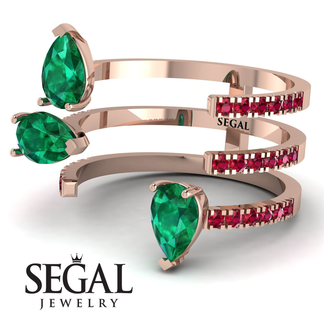 Pear Shape Emerald Glam Open Ring - Quinn No. 50