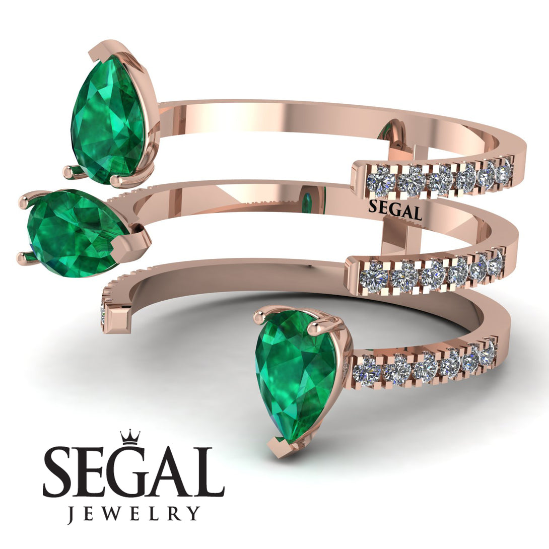 Pear Shape Emerald Glam Open Ring - Quinn No. 5