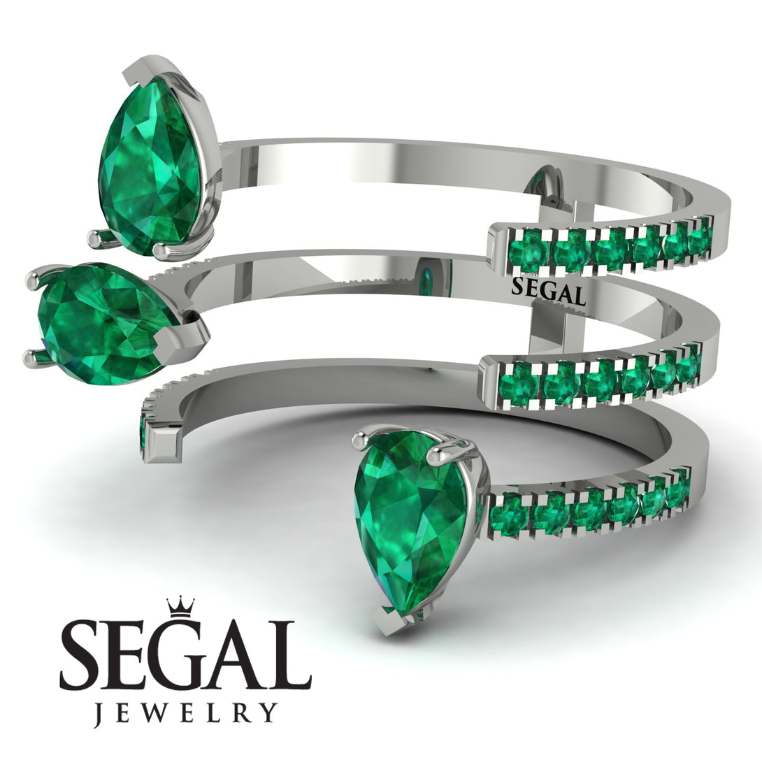 Pear Shape Emerald Glam Open Ring - Quinn No. 21