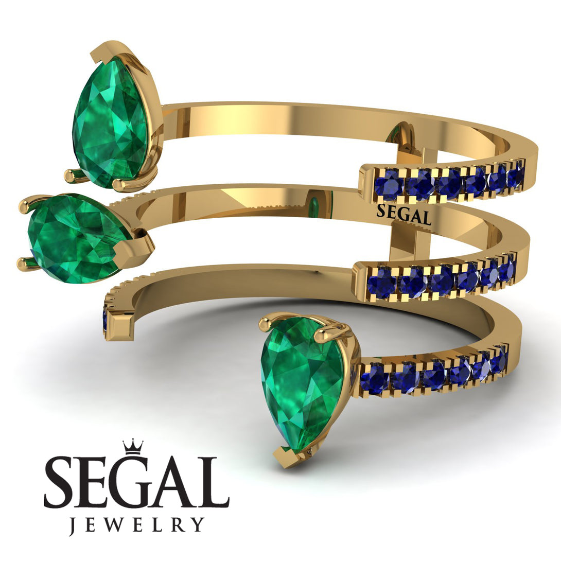 Pear Shape Emerald Glam Open Ring - Quinn No. 64