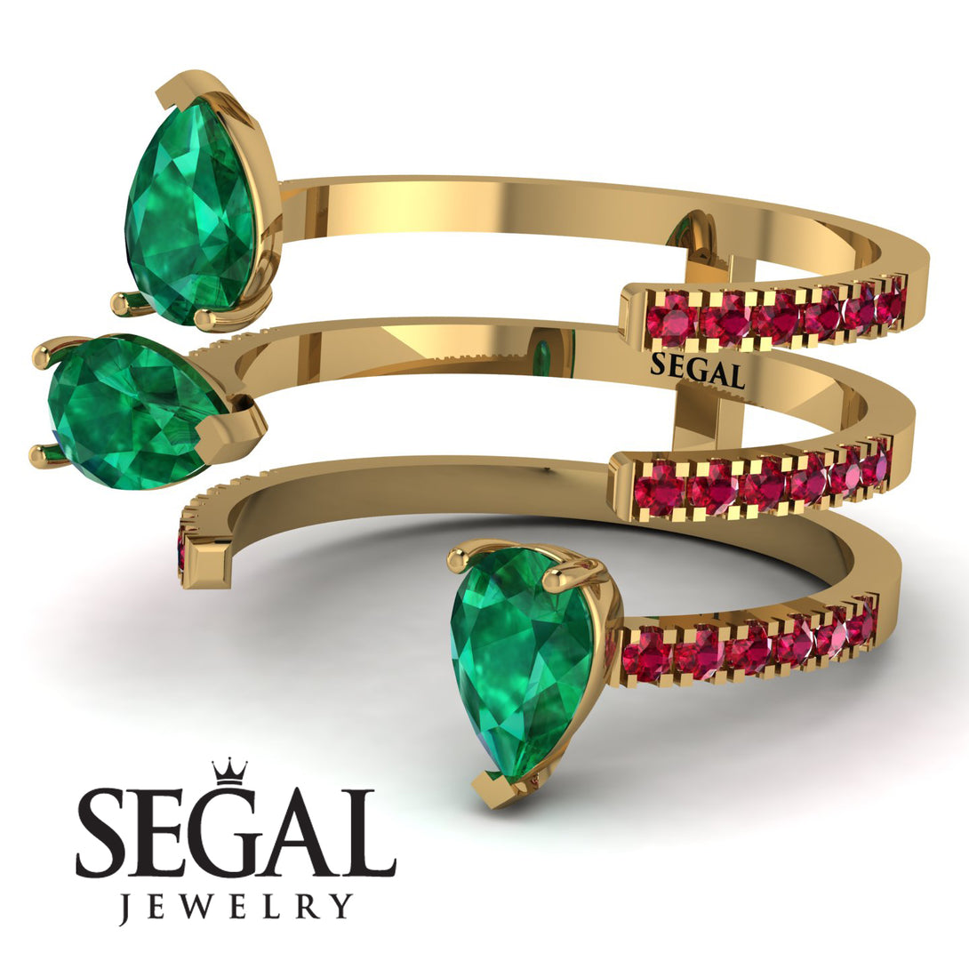 Pear Shape Emerald Glam Open Ring - Quinn No. 49