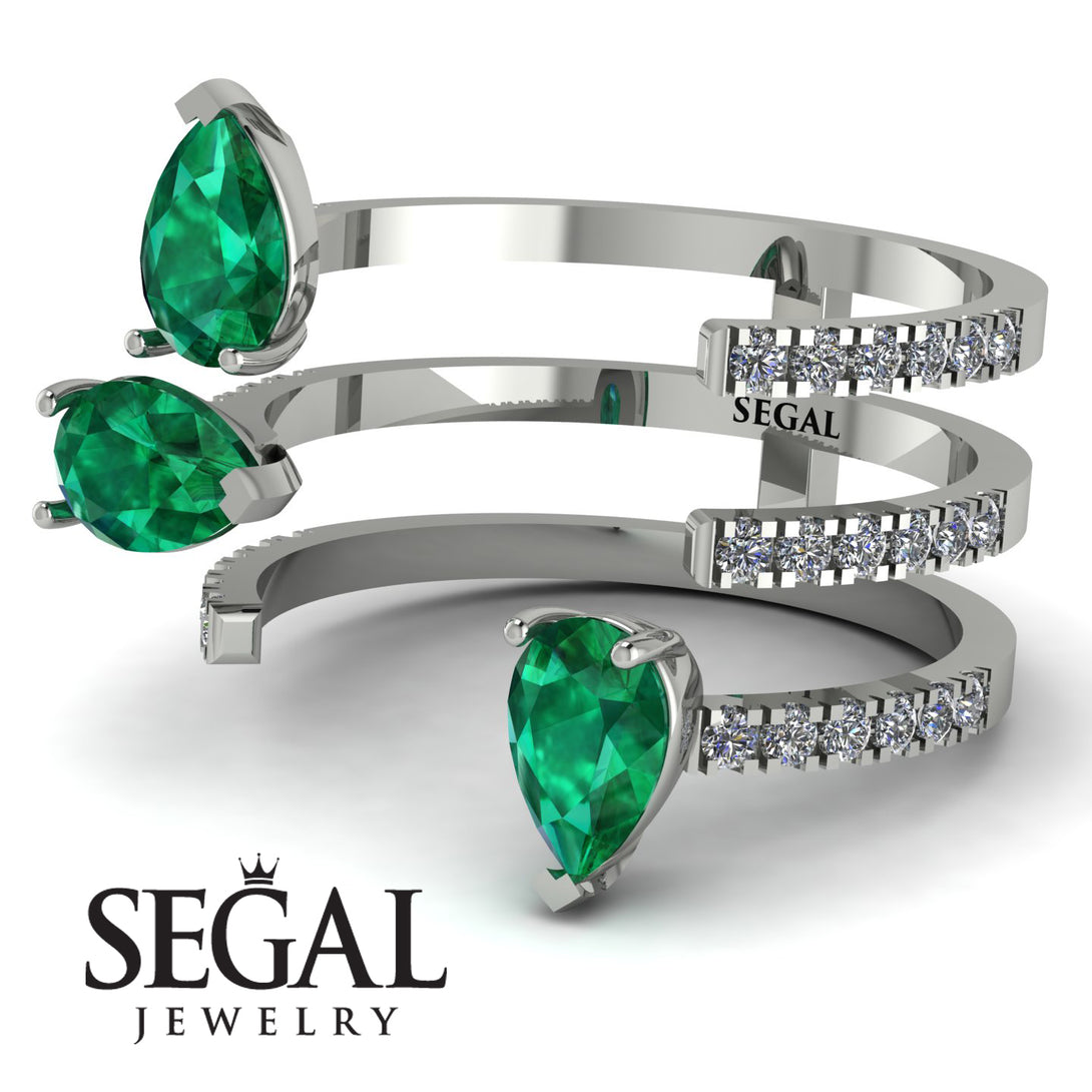 Pear Shape Emerald Glam Open Ring - Quinn No. 6