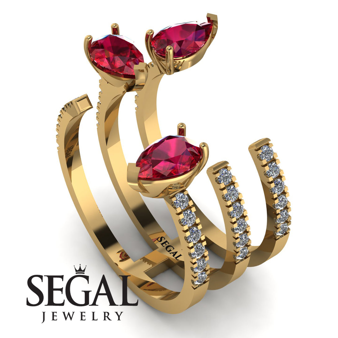 Pear Shape Ruby Glam Open Ring - Quinn No. 10