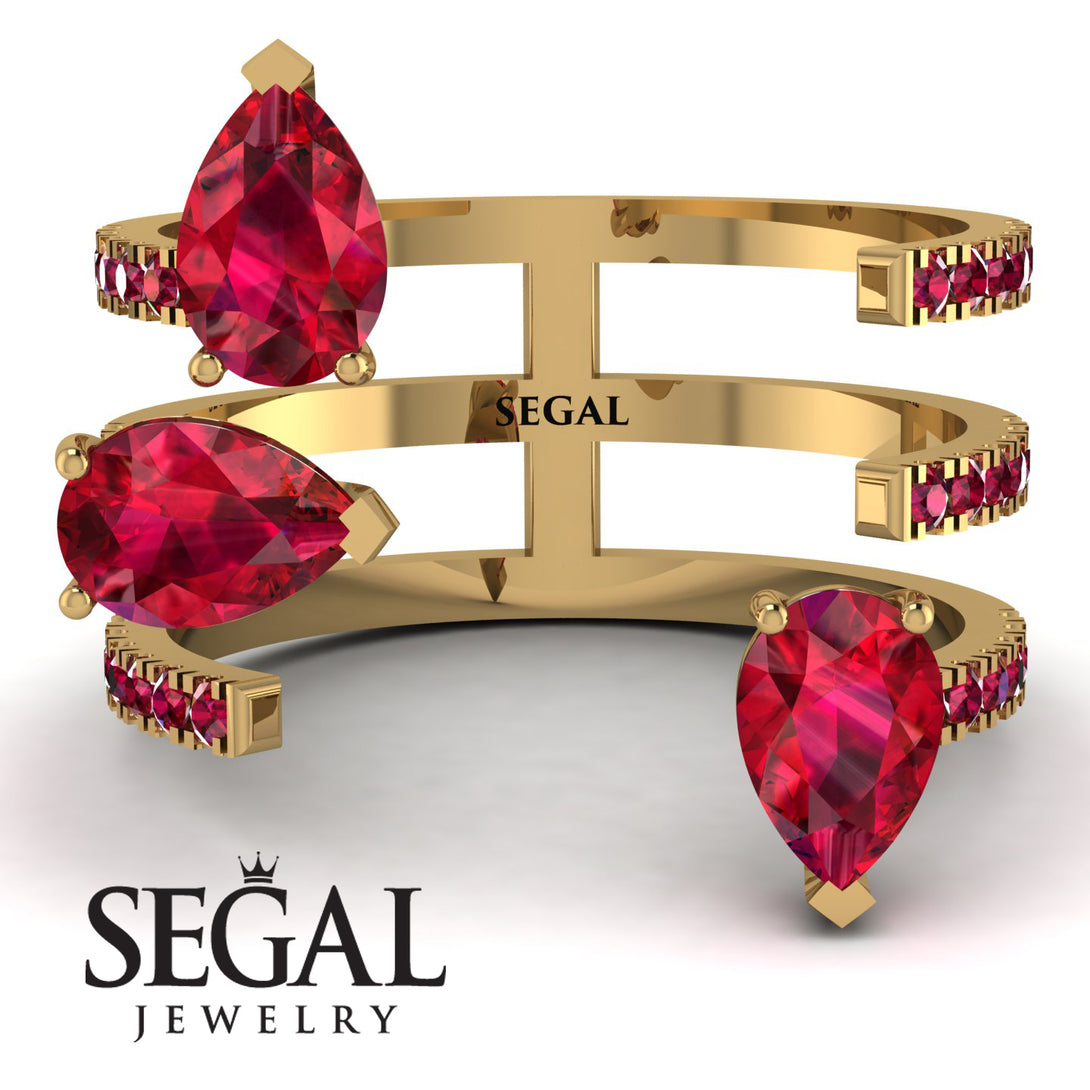 Pear Shape Ruby Glam Open Ring - Quinn No. 55