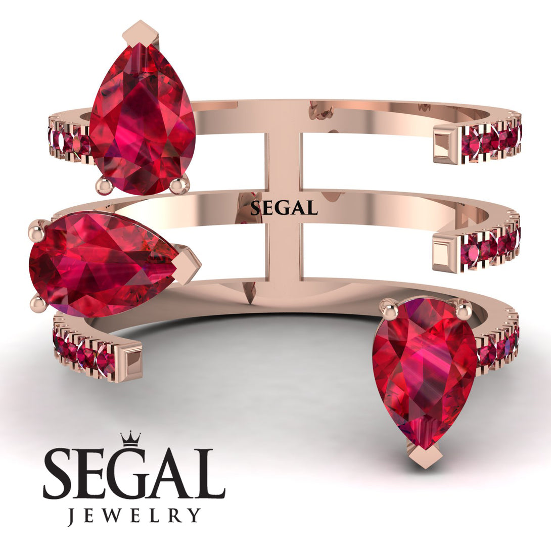 Pear Shape Ruby Glam Open Ring - Quinn No. 56
