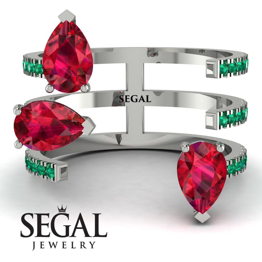 Pear Shape Ruby Glam Open Ring - Quinn No. 27