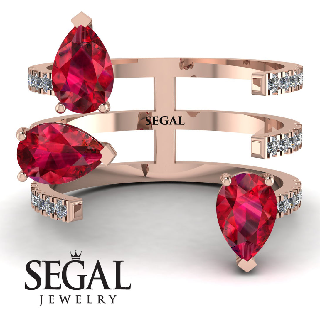 Pear Shape Ruby Glam Open Ring - Quinn No. 11