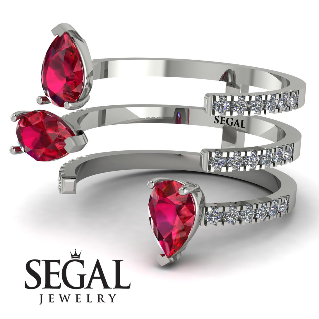 Pear Shape Ruby Glam Open Ring - Quinn No. 12