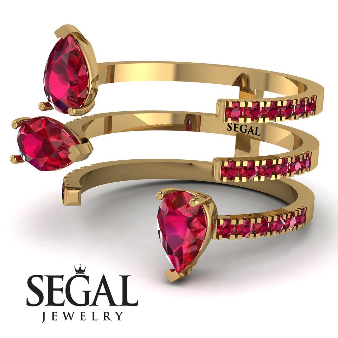 Pear Shape Ruby Glam Open Ring - Quinn No. 55