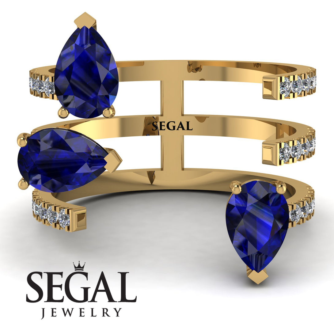 Pear Shape Sapphire Glam Open Ring - Quinn No. 13