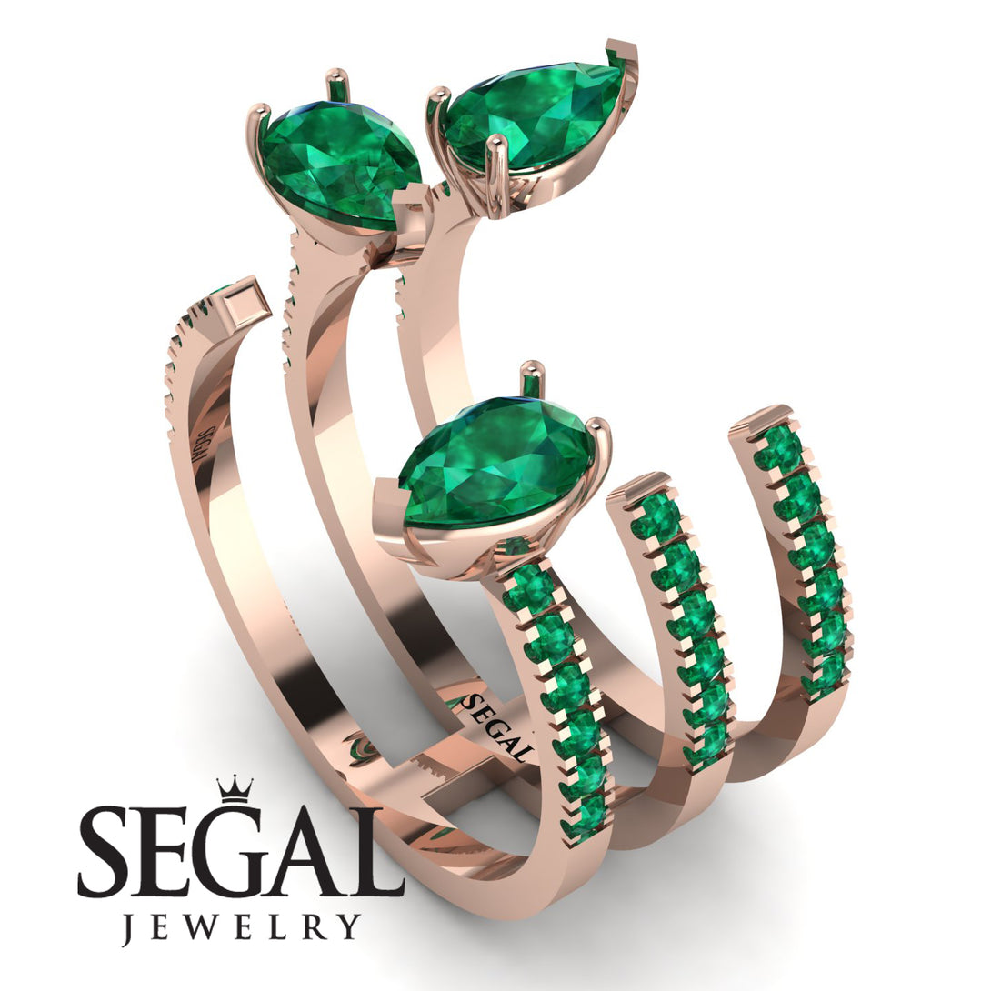 Pear Shape Emerald Glam Open Ring - Quinn No. 20