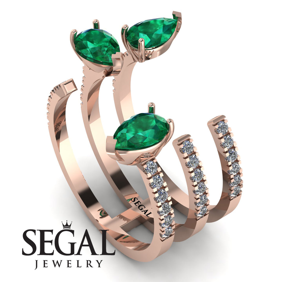 Pear Shape Emerald Glam Open Ring - Quinn No. 5