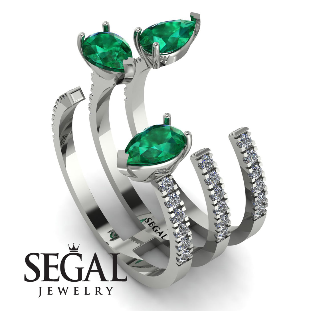 Pear Shape Emerald Glam Open Ring - Quinn No. 6