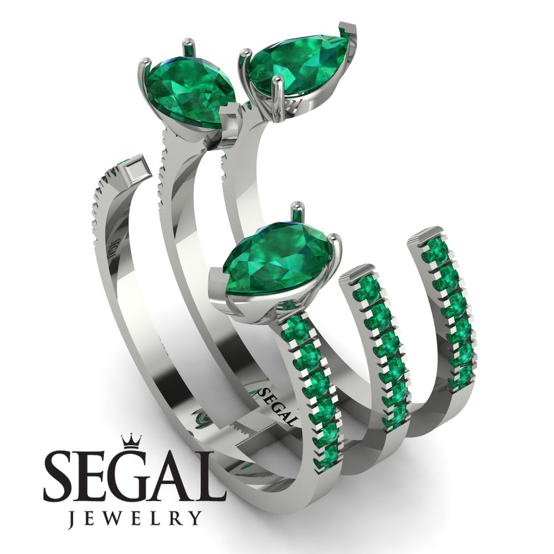 Pear Shape Emerald Glam Open Ring - Quinn No. 21