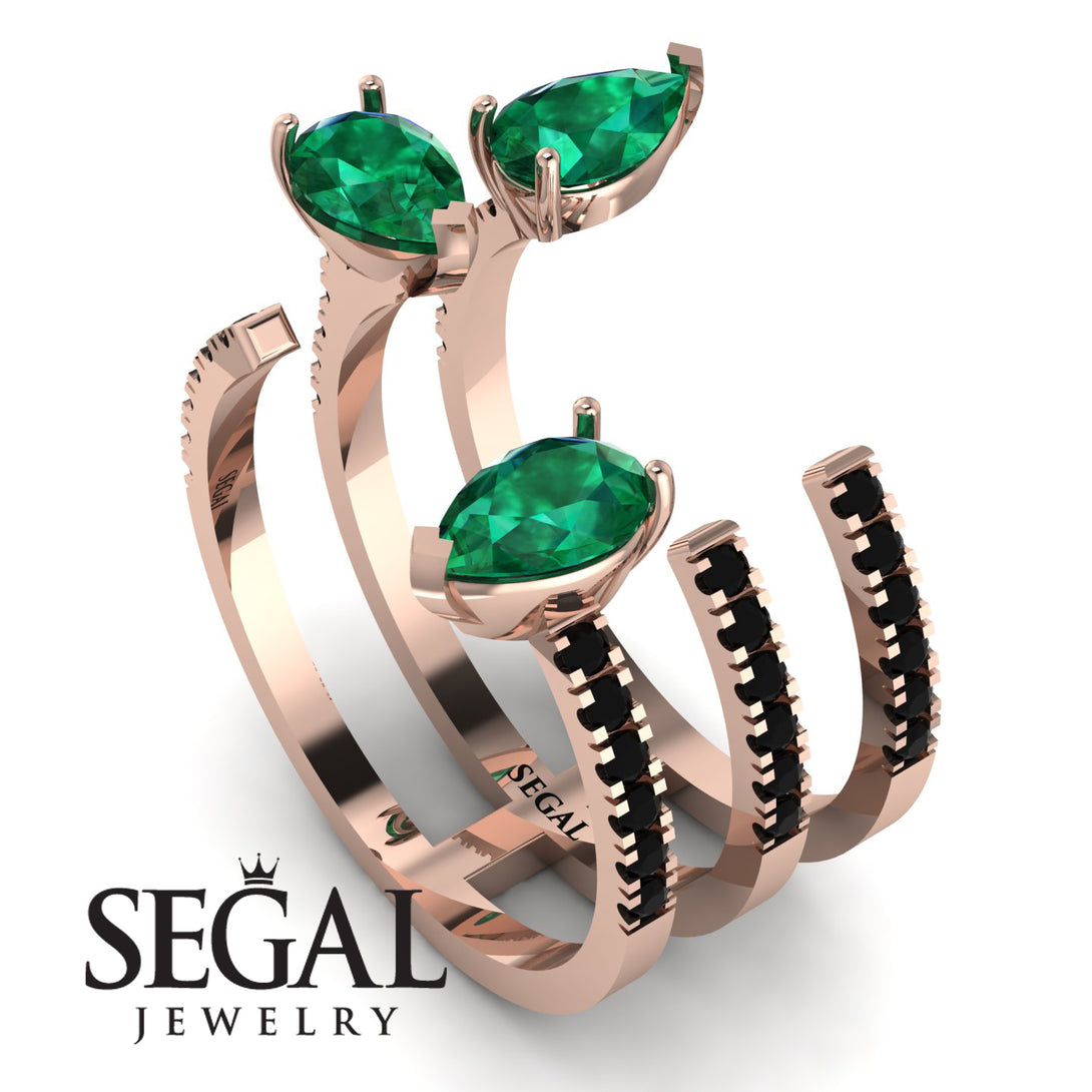 Pear Shape Emerald Glam Open Ring - Quinn No. 35