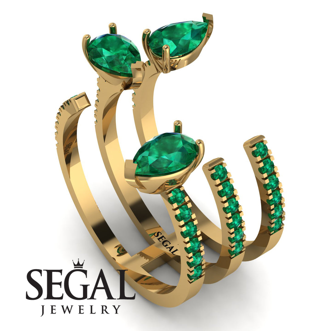 Pear Shape Emerald Glam Open Ring - Quinn No. 19