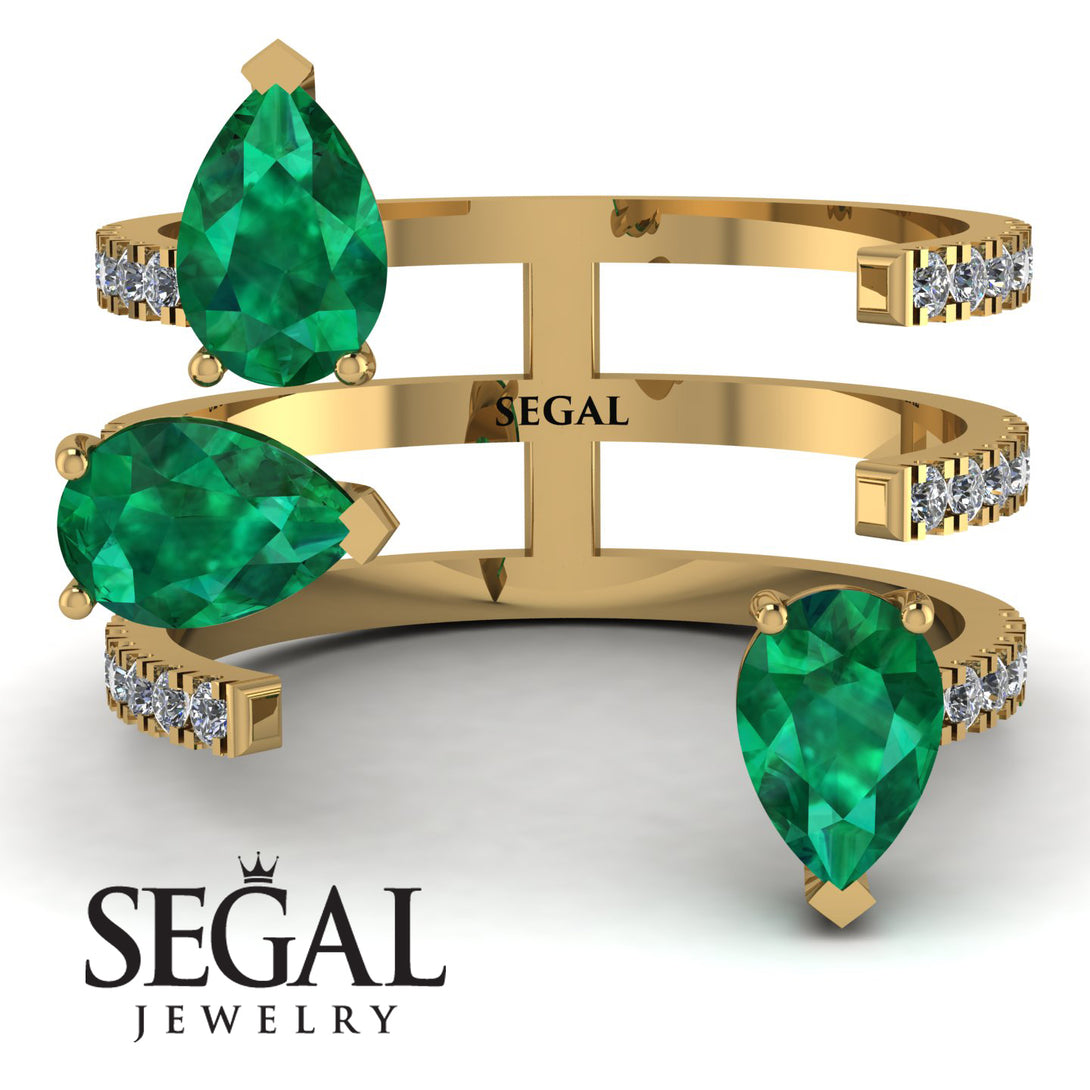 Pear Shape Emerald Glam Open Ring - Quinn No. 4