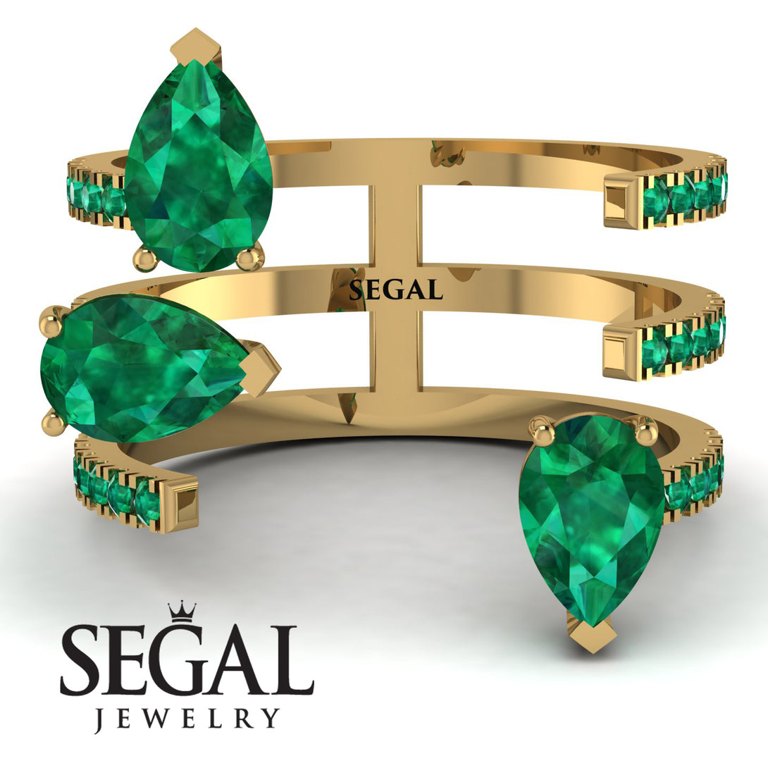 Pear Shape Emerald Glam Open Ring - Quinn No. 19