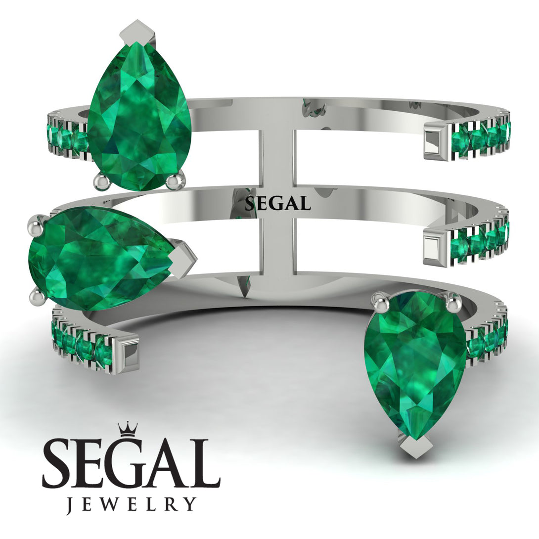 Pear Shape Emerald Glam Open Ring - Quinn No. 21