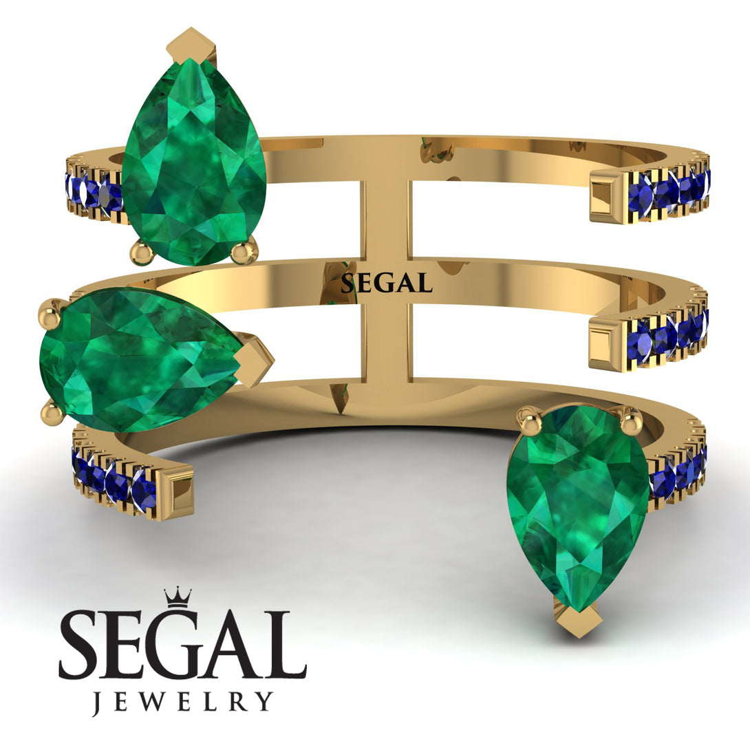 Pear Shape Emerald Glam Open Ring - Quinn No. 64