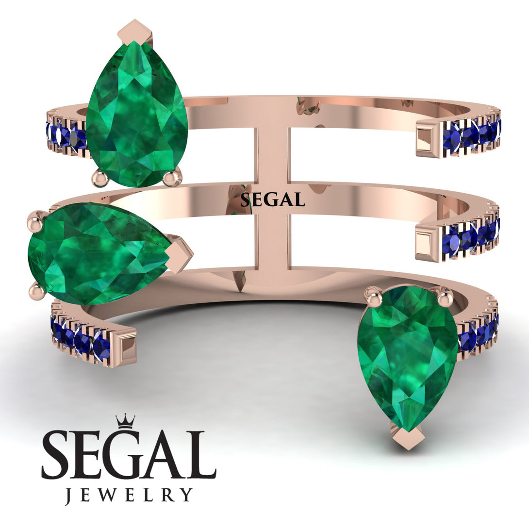 Pear Shape Emerald Glam Open Ring - Quinn No. 65