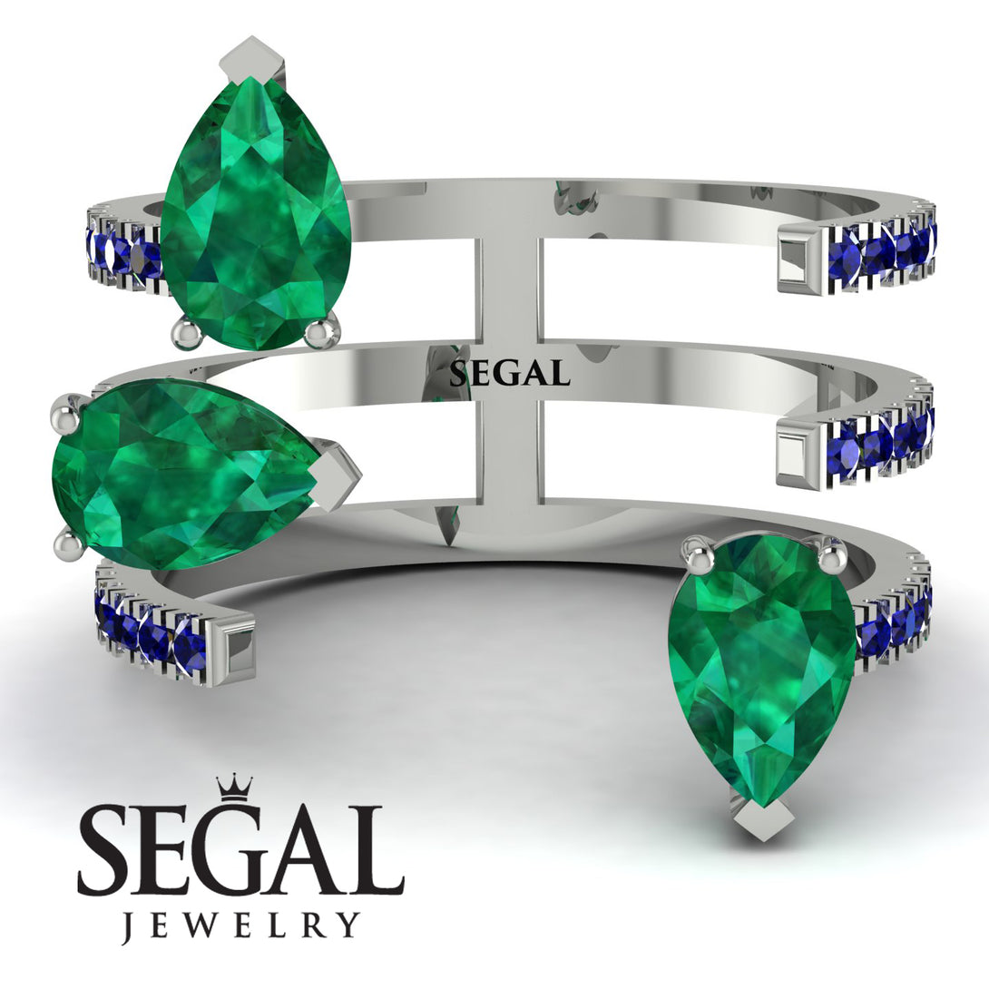 Pear Shape Emerald Glam Open Ring - Quinn No. 66