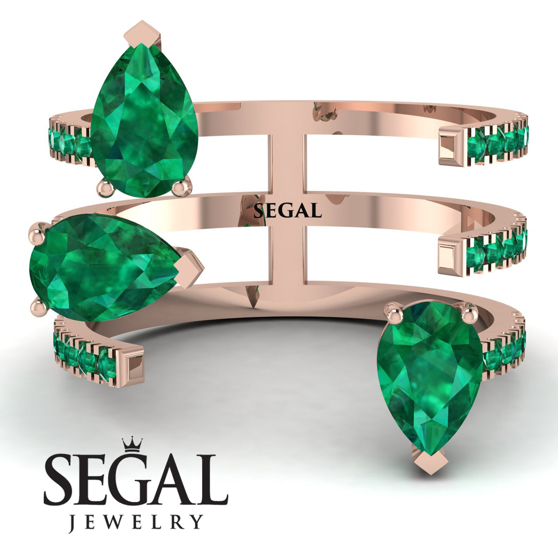 Pear Shape Emerald Glam Open Ring - Quinn No. 20