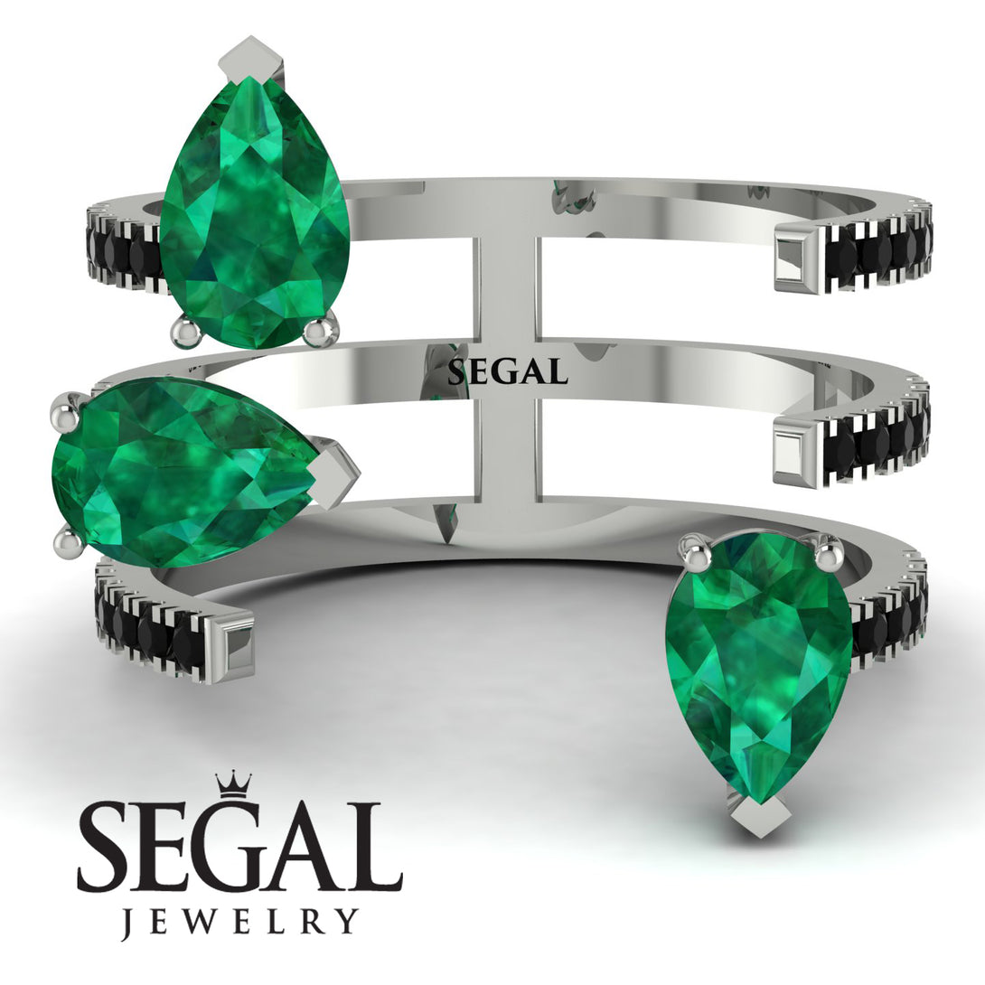 Pear Shape Emerald Glam Open Ring - Quinn No. 36