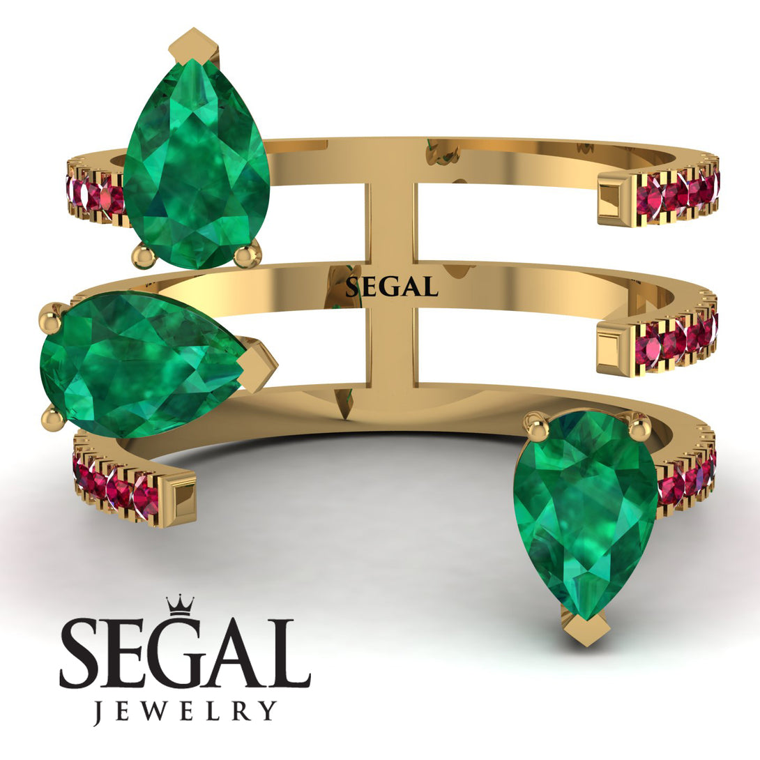 Pear Shape Emerald Glam Open Ring - Quinn No. 49