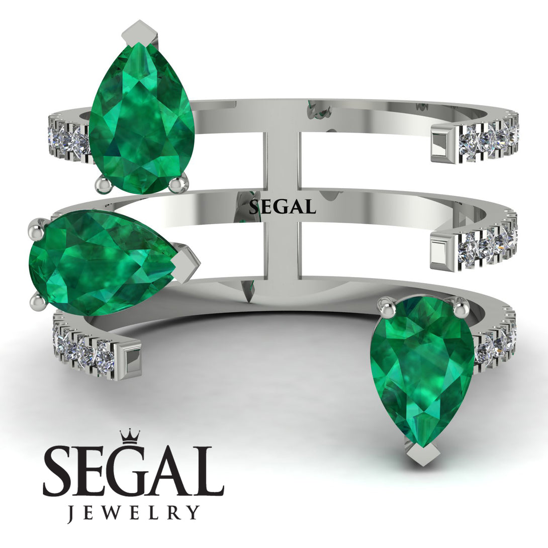 Pear Shape Emerald Glam Open Ring - Quinn No. 6