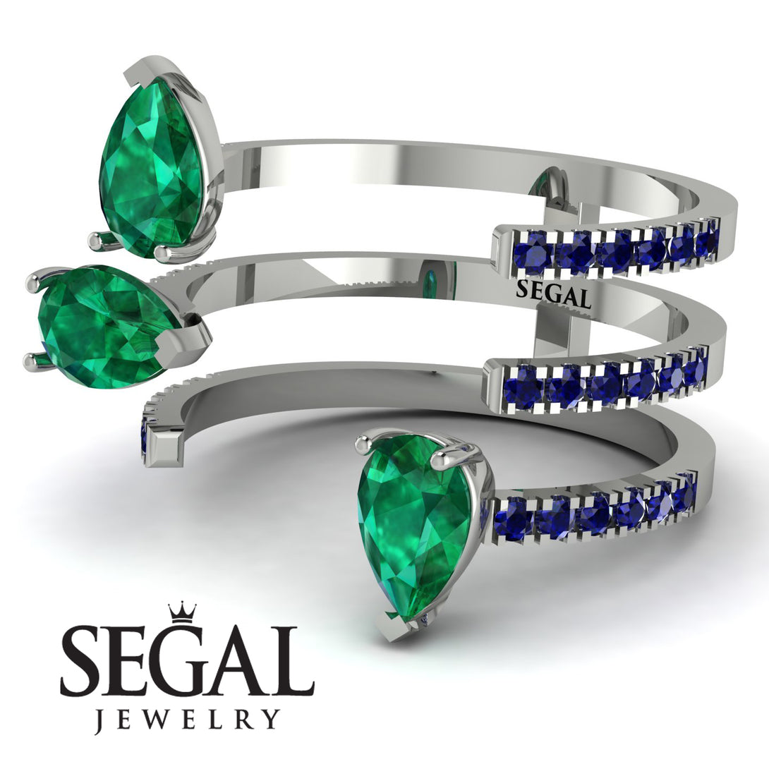 Pear Shape Emerald Glam Open Ring - Quinn No. 66