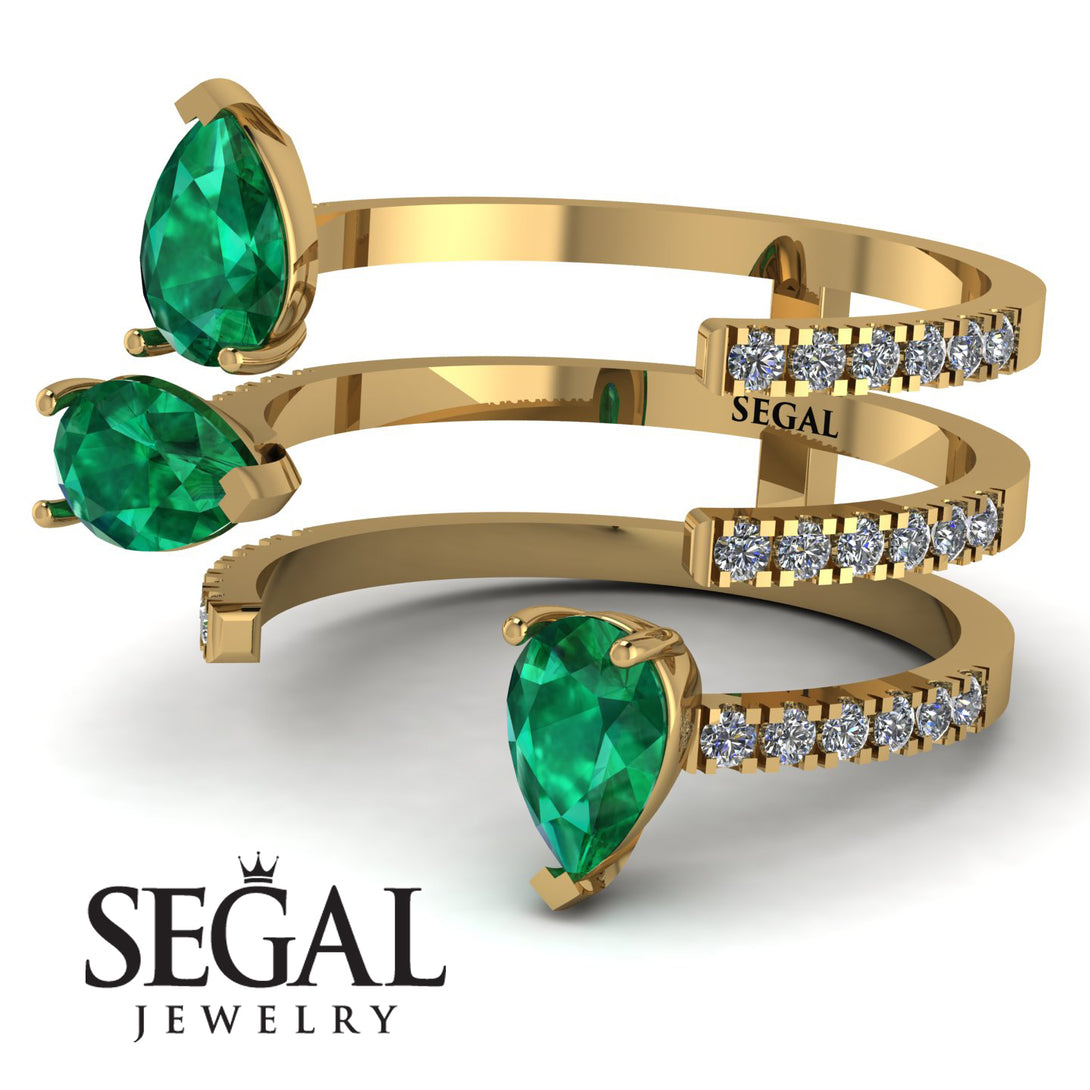 Pear Shape Emerald Glam Open Ring - Quinn No. 4