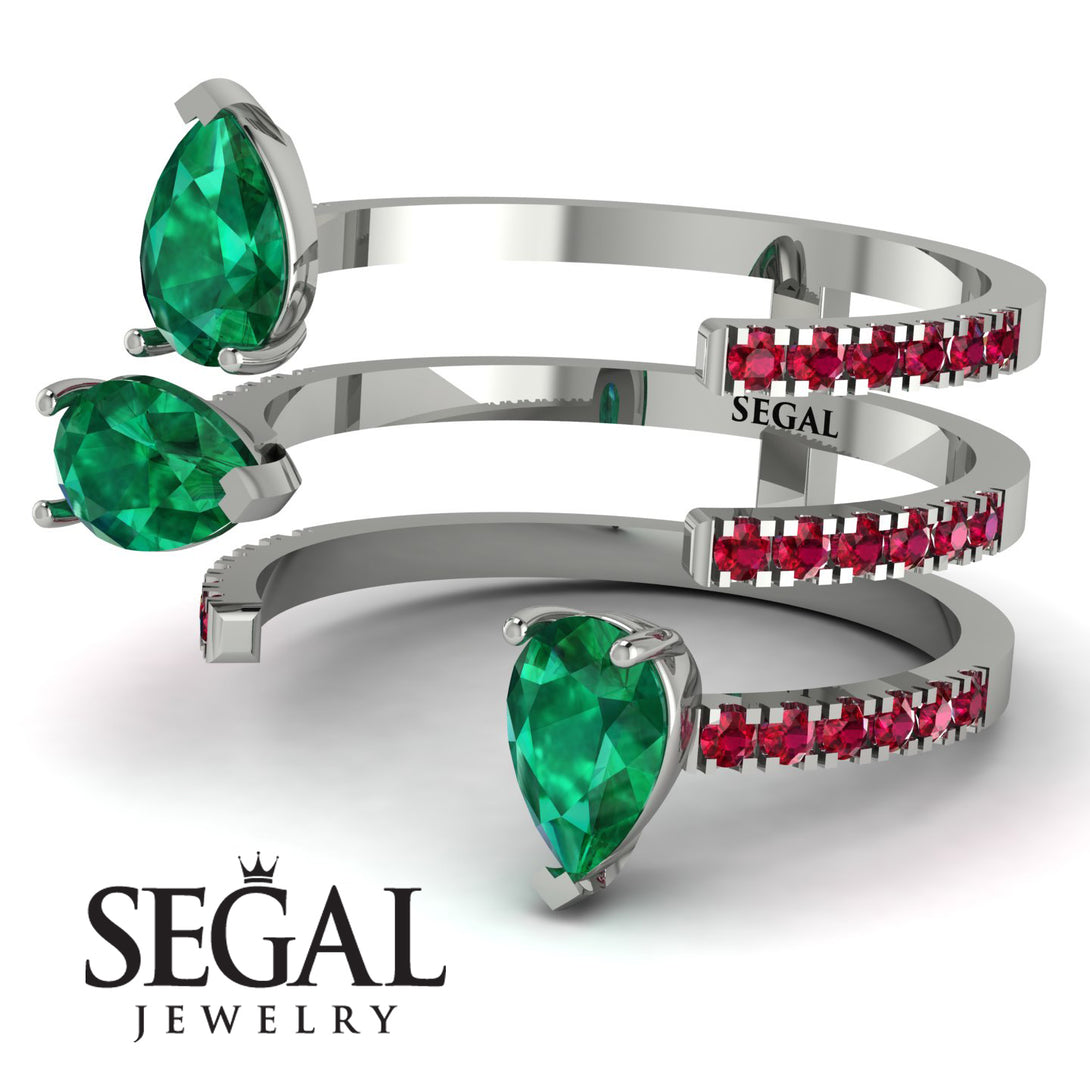 Pear Shape Emerald Glam Open Ring - Quinn No. 51