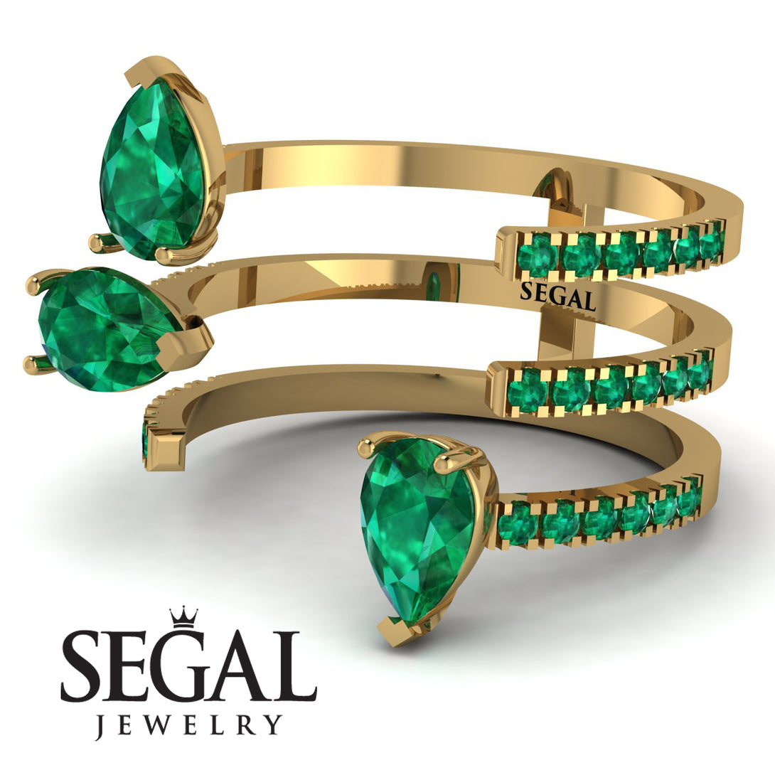 Pear Shape Emerald Glam Open Ring - Quinn No. 19