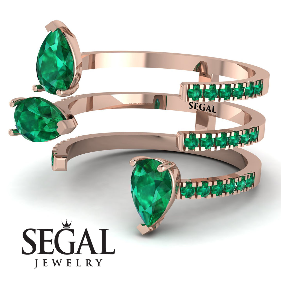 Pear Shape Emerald Glam Open Ring - Quinn No. 20