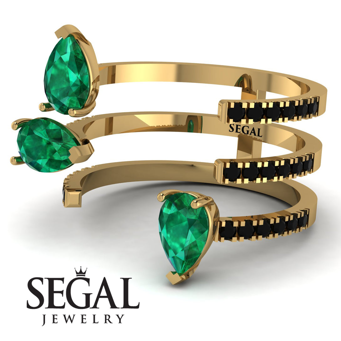 Pear Shape Emerald Glam Open Ring - Quinn No. 34