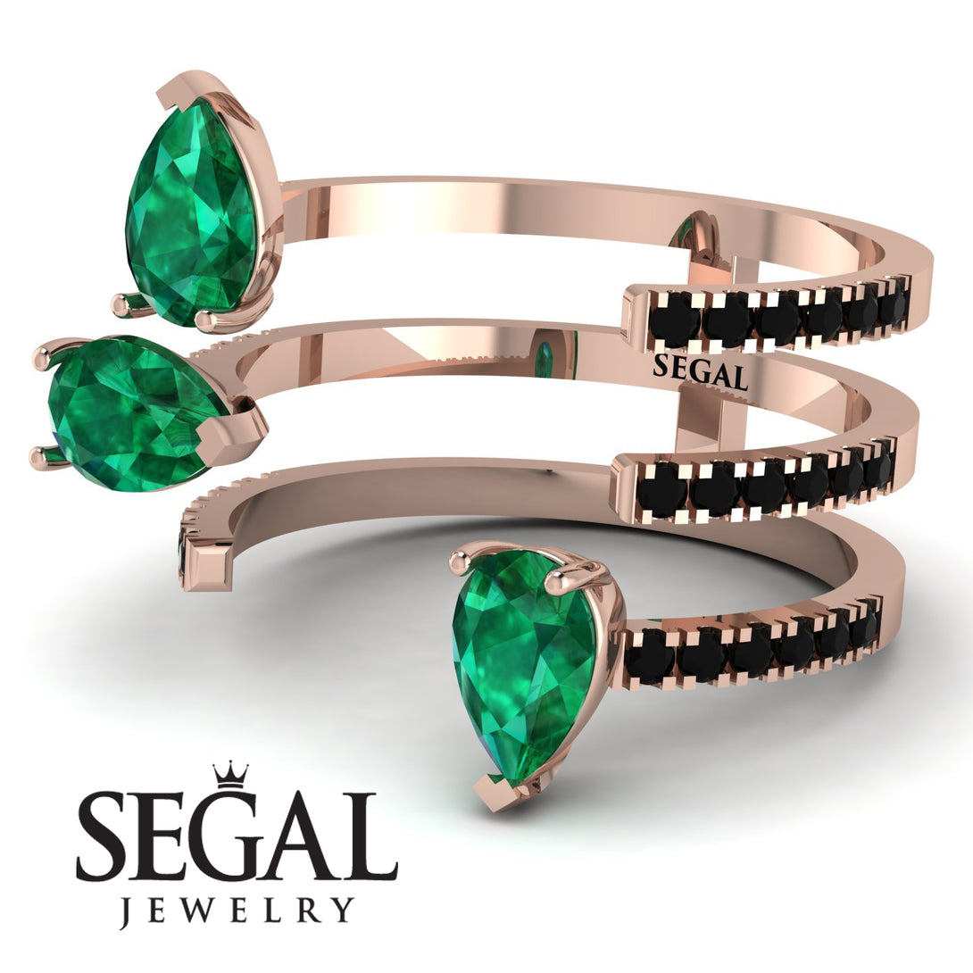 Pear Shape Emerald Glam Open Ring - Quinn No. 35