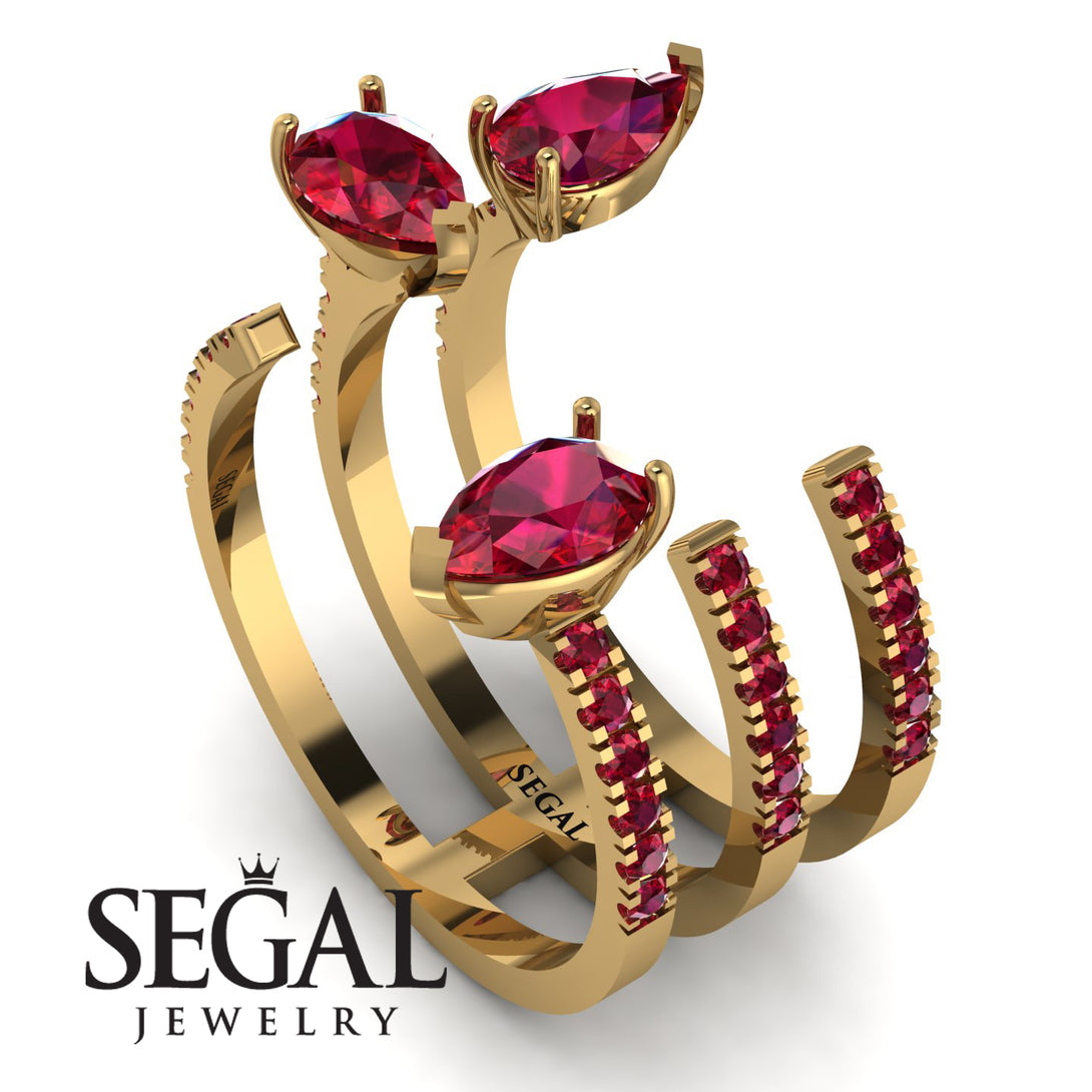 Pear Shape Ruby Glam Open Ring - Quinn No. 55