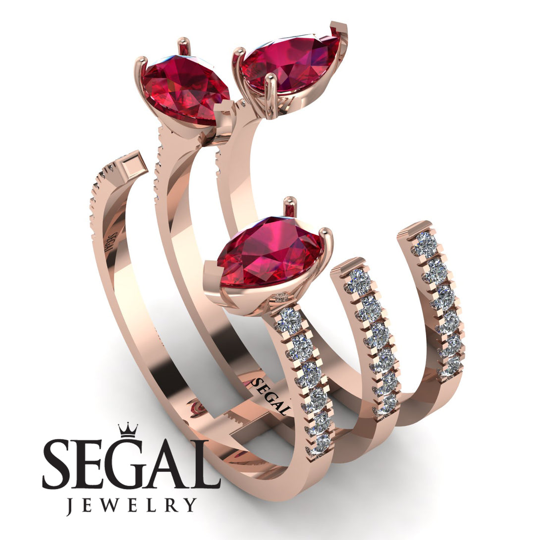 Pear Shape Ruby Glam Open Ring - Quinn No. 11